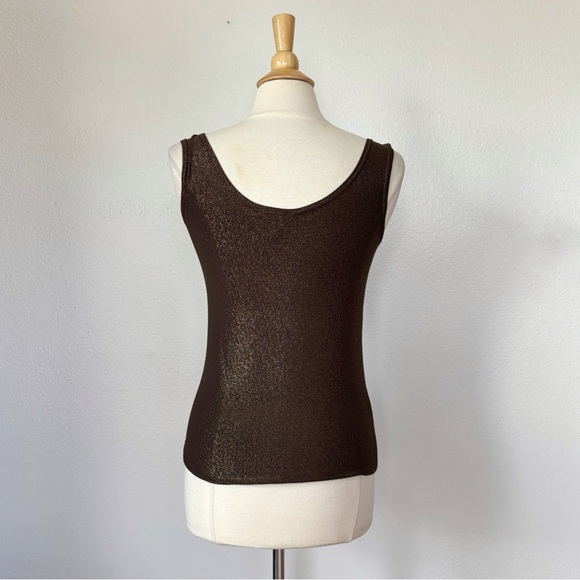 Vintage 90s Brown Metallic V-Neck Fitted Tank Top - Picture 6 of 8